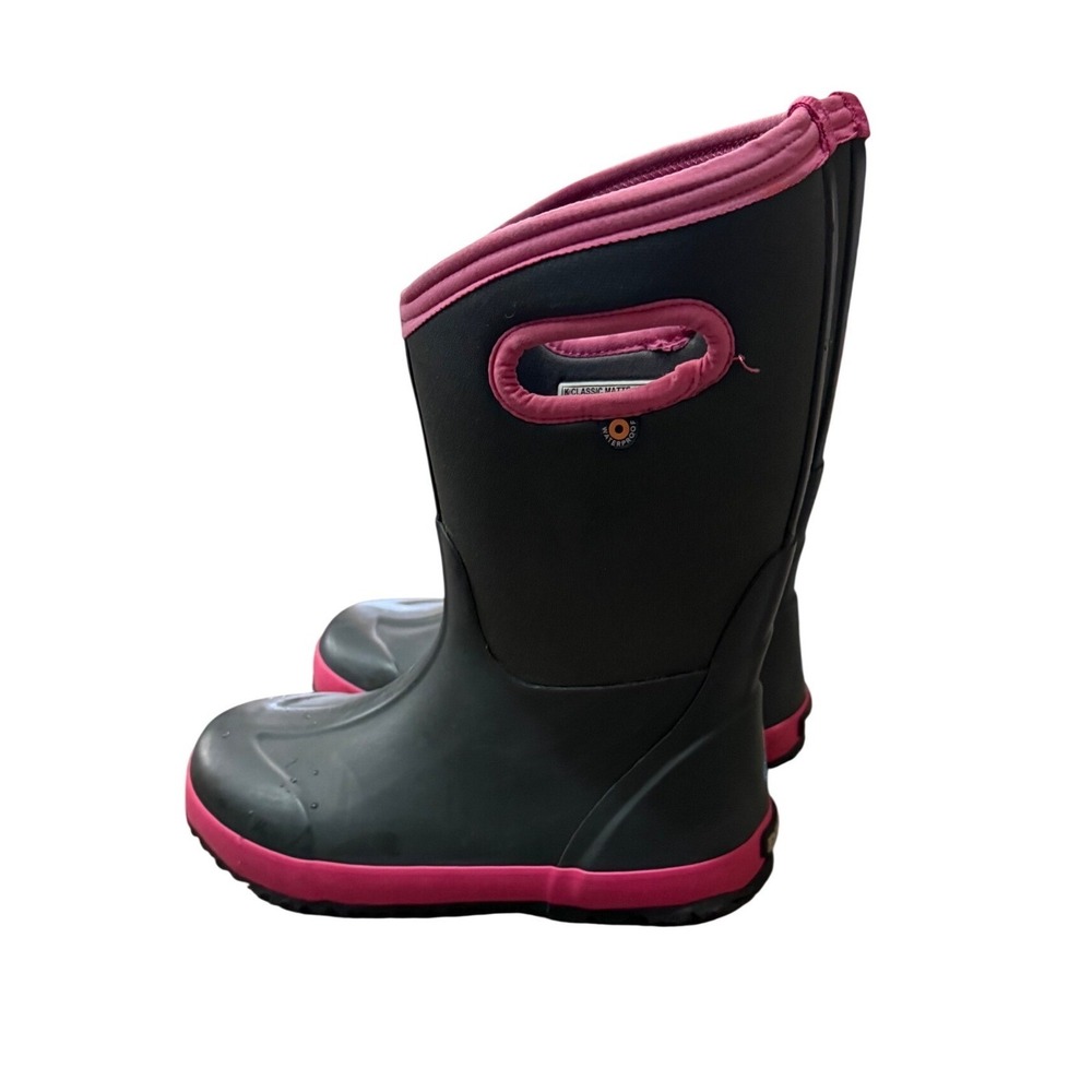 Bogs Kids Classic Matte Waterproof Insulated Rain Snow Boots Black Pink Size 4